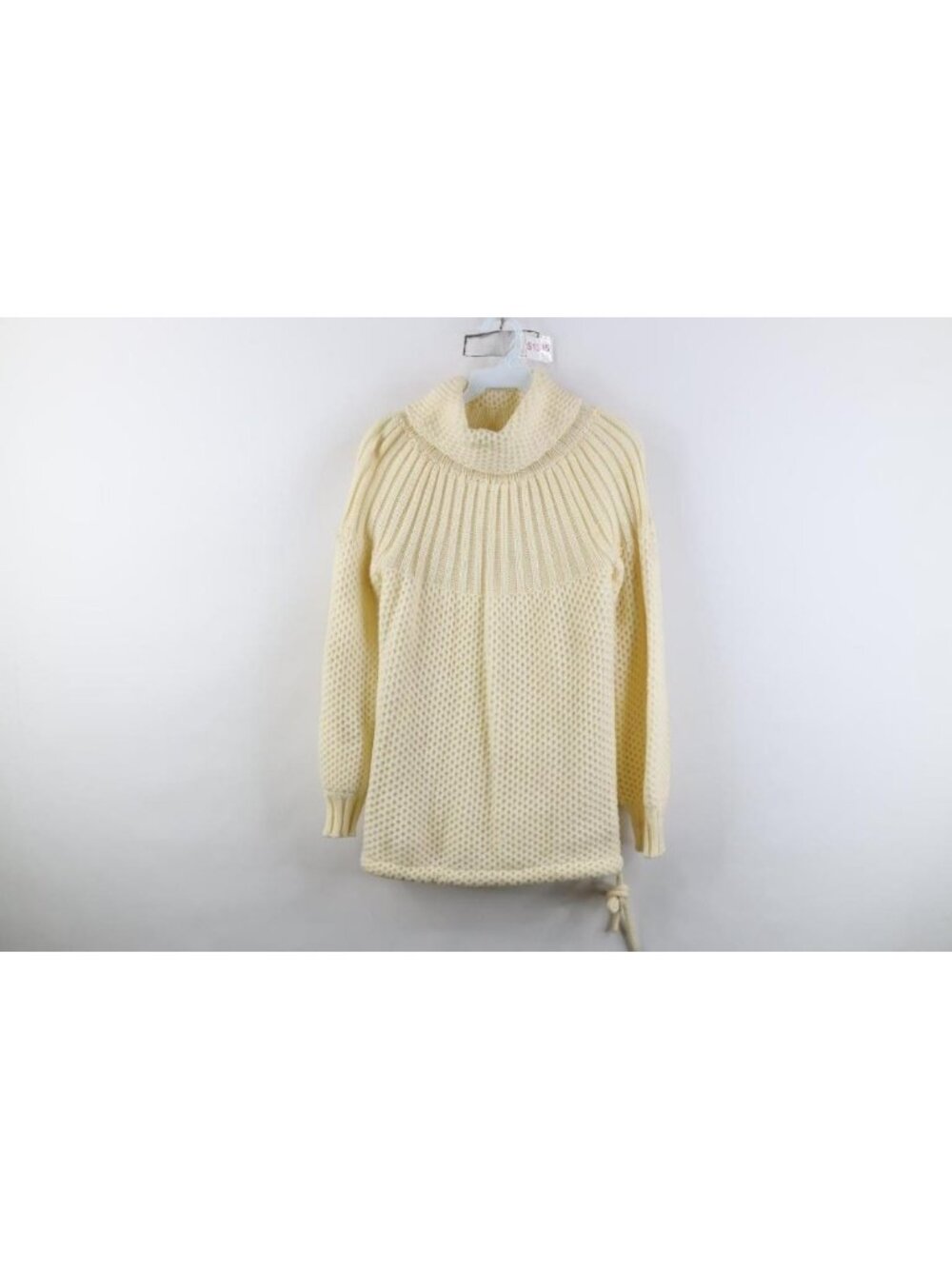 Vtg 90s Streetwear Womens Large Thermal Crochet Ribbed Knit Turtleneck Sweater